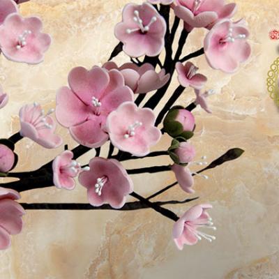 Tranh lụa 3D hình hoa Đào, hoa Mai